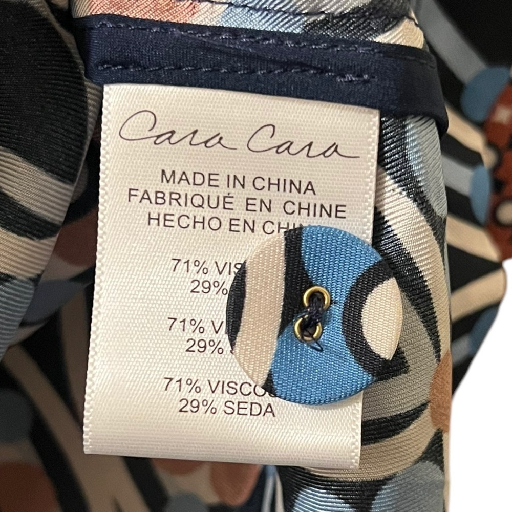 Cara Cara Top Venezia Printed Silk-Twill Blouse Button Shirt Jacket Sz XS - Picture 9 of 11